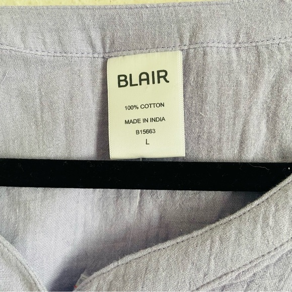 Blair Women's Lavender gauzy 100% cotton blouse size L peasant minimalist gma - Picture 5 of 8